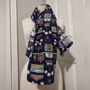 Nicole Miller Vintage 1995 Baseball Themed  100% Silk Scarf Blue Multicolored